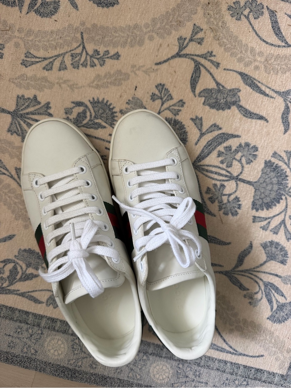 White Leather Lace-Up Women's Sneakers with Green & Red Stripe